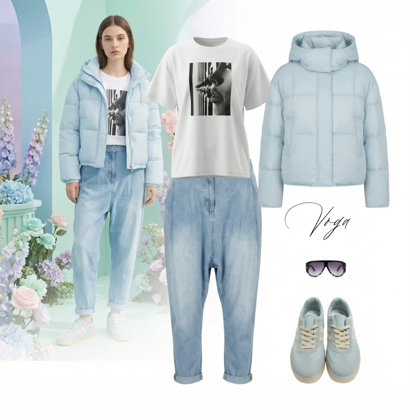 Pastelové barvy v monochromatickém outfitu